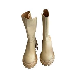 Schutz Womens Beige Leather Lug Sole Mid Calf Combat Boots Size 6